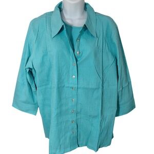 DENIM CO Aqua Textured Button Down Shirt Top & T SHIRT XL OVERLAY spring